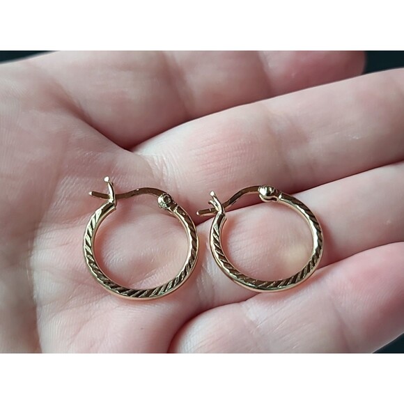 Vermeil 925 Sterling Silver Etched Hoop Pierced Earrings Vintage - Picture 6 of 10